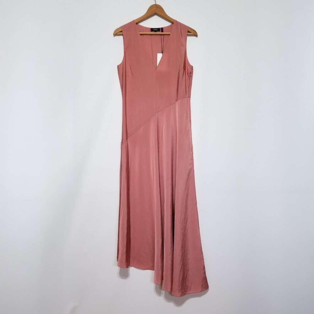 NWT Theory V-Neck Draped Maxi Dress in Deep Carnation (Rose Pink) Size 00, 0, 4 - Picture 6 of 16